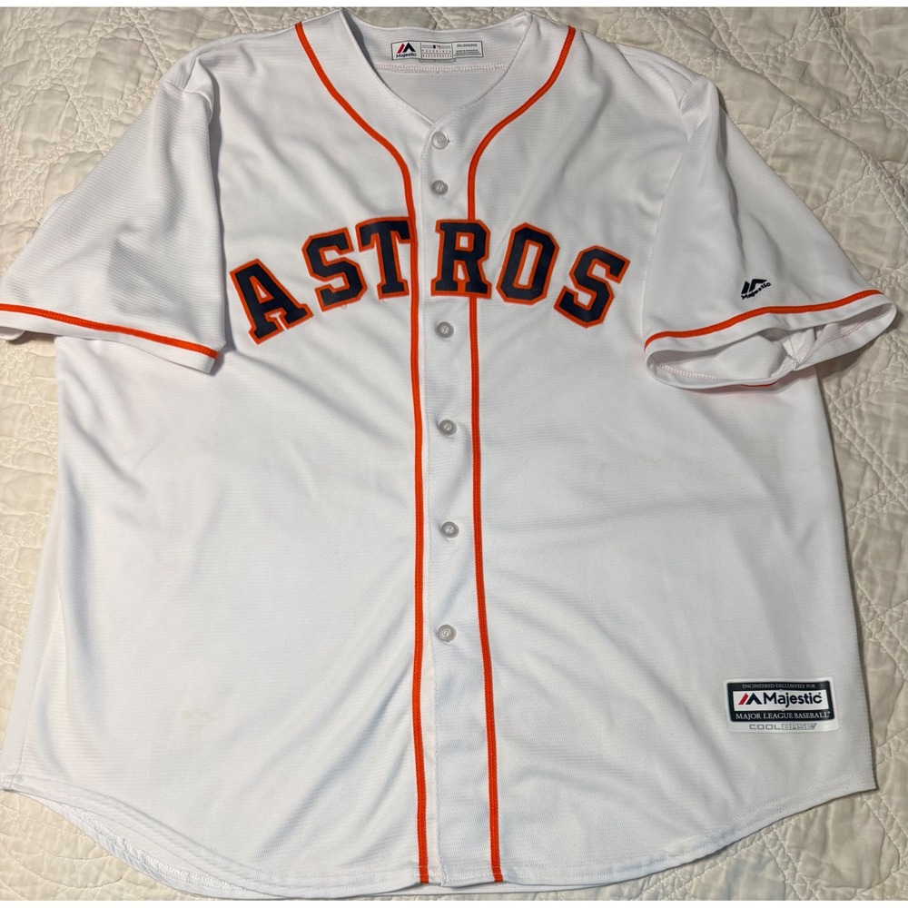 Majestic Houston Astros Baseball Jersey Mens 2XL White Cool Base MLB Button blnk